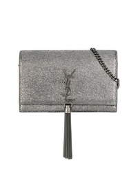 Серебряная кожаная сумка через плечо от Saint Laurent