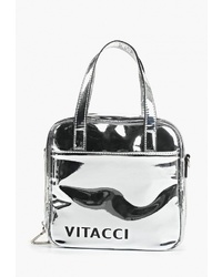 Серебряная кожаная сумка через плечо от Vitacci