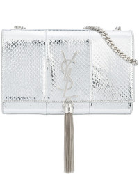Женская серебряная кожаная сумка от Saint Laurent