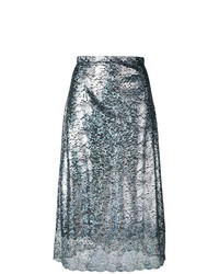 Серебряная кружевная юбка-миди