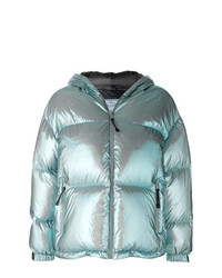 Женская серебряная куртка-пуховик от Prada