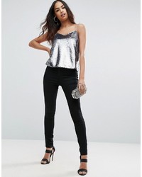 Женская серебряная майка с пайетками от Asos