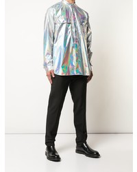 Мужская серебряная рубашка с длинным рукавом от Balmain