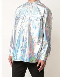 Мужская серебряная рубашка с длинным рукавом от Balmain