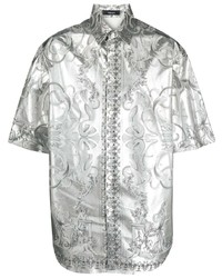 Мужская серебряная рубашка с коротким рукавом с принтом от Versace