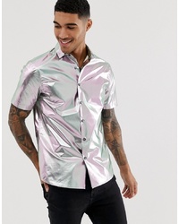 Мужская серебряная рубашка с коротким рукавом от ASOS DESIGN