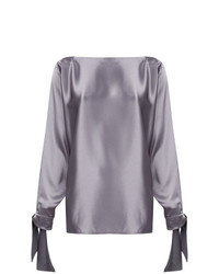 Серебряная сатиновая блузка с длинным рукавом