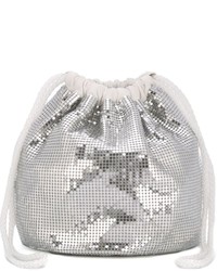 Женская серебряная сумка с пайетками с украшением от Paco Rabanne