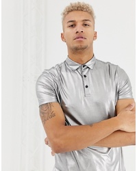 Мужская серебряная футболка-поло от ASOS DESIGN
