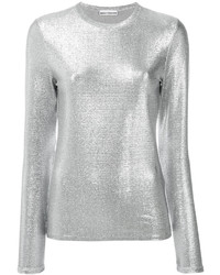 Женская серебряная футболка с длинным рукавом от Paco Rabanne