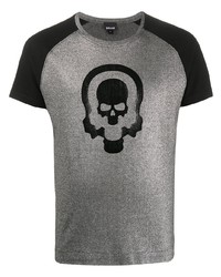 Серебряная футболка с круглым вырезом с принтом