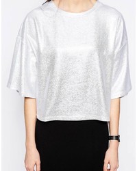 Женская серебряная футболка с круглым вырезом от Monki