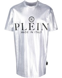 Мужская серебряная футболка с круглым вырезом от Philipp Plein
