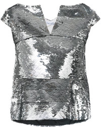 Серебряная шелковая блузка от Oscar de la Renta