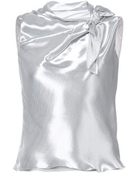 Серебряная шелковая блузка от Oscar de la Renta
