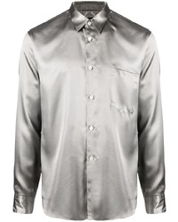 Мужская серебряная шелковая рубашка с длинным рукавом от Comme Des Garcons Homme Plus