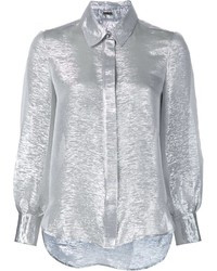 Женская серебряная шелковая рубашка от ADAM by Adam Lippes
