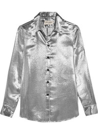 Женская серебряная шелковая рубашка от Saint Laurent