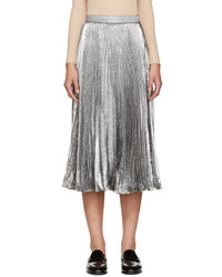 Серебряная шелковая юбка со складками от Christopher Kane