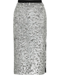 Серебряная юбка-карандаш с пайетками от Burberry