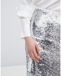 Серебряная юбка-карандаш с пайетками