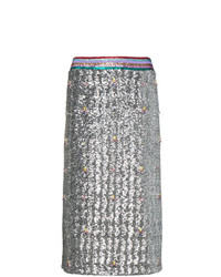 Серебряная юбка-карандаш с пайетками от Mary Katrantzou
