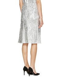Серебряная юбка-миди с пайетками со складками от Nina Ricci