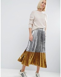 Серебряная юбка-миди со складками от Asos