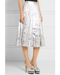 Серебряная юбка-миди со складками от Gucci