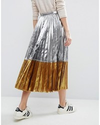 Серебряная юбка-миди со складками от Asos