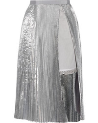Серебряная юбка-миди со складками от Sacai
