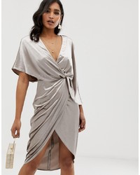 Серебряное бархатное платье с запахом от ASOS DESIGN