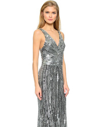 Серебряное вечернее платье со складками от Parker