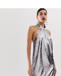 Серебряное коктейльное платье с пайетками