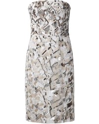Серебряное коктейльное платье с украшением от J. Mendel