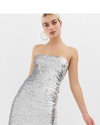 Серебряное облегающее платье с пайетками с украшением