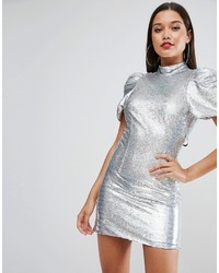 Серебряное облегающее платье с пайетками от Asos