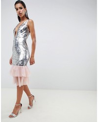 Серебряное облегающее платье с пайетками от ASOS DESIGN