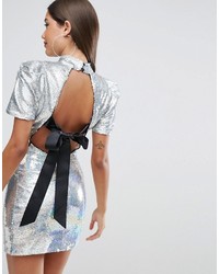 Серебряное облегающее платье с пайетками от Asos