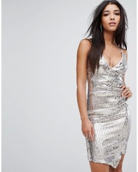 Серебряное облегающее платье с пайетками от Lipsy
