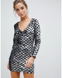 Серебряное облегающее платье с пайетками от Parisian