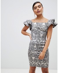 Серебряное облегающее платье с цветочным принтом от Vesper