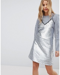 Серебряное платье-комбинация с пайетками от New Look