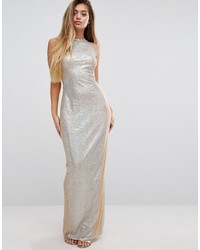 Серебряное платье-макси с пайетками от PrettyLittleThing