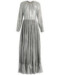 Серебряное платье-макси со складками