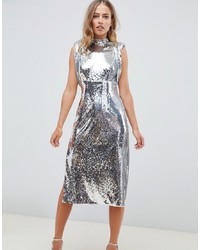 Серебряное платье-миди с пайетками от ASOS DESIGN
