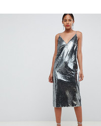 Серебряное платье-миди с пайетками от Asos Tall