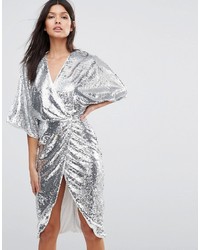 Серебряное платье-миди с пайетками от Club L
