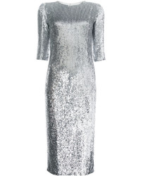 Серебряное платье-миди с пайетками