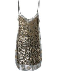 Серебряное платье прямого кроя с леопардовым принтом